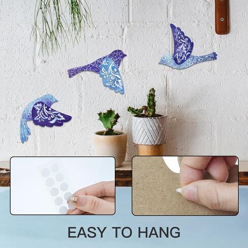 Putuo Decor 3pcs ديكور جدار الطائر الطنان، الخشب الطائر الطائر جدار الفن، ديكور الطيور السوداء للمنزل، ديكورات الطيور للمنزل، ديكور غرفة نوم قوطية لملصقات جدار الحيوانات المزرعة لمحبي الطيور in Kuwait