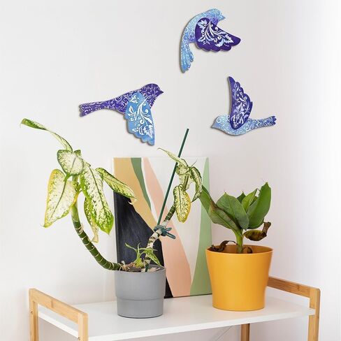 Putuo Decor 3pcs ديكور جدار الطائر الطنان، الخشب الطائر الطائر جدار الفن، ديكور الطيور السوداء للمنزل، ديكورات الطيور للمنزل، ديكور غرفة نوم قوطية لملصقات جدار الحيوانات المزرعة لمحبي الطيور in Kuwait