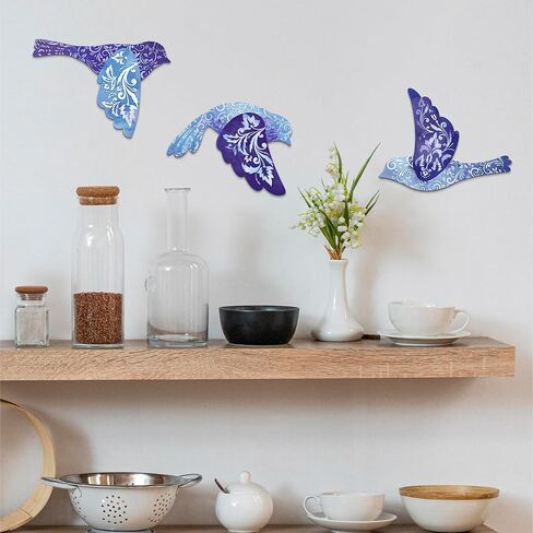 Putuo Decor 3pcs ديكور جدار الطائر الطنان، الخشب الطائر الطائر جدار الفن، ديكور الطيور السوداء للمنزل، ديكورات الطيور للمنزل، ديكور غرفة نوم قوطية لملصقات جدار الحيوانات المزرعة لمحبي الطيور in Kuwait