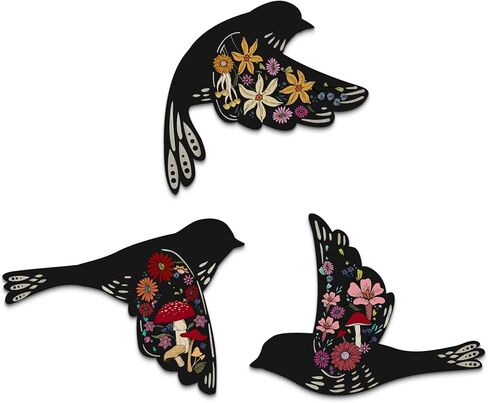 Putuo Decor 3pcs Hummingbird Wall Decor, Wood Flying Bird Wall Art, Black Bird Decor For Home, Bird Decorations For The Home, Gothic Bedroom Decor For Farmhouse Animal Wall Stickers For Bird Lover in Saudi Arabia