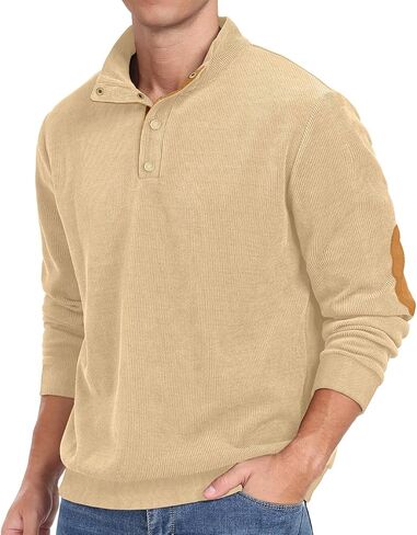Men's Corduroy Sweatshirts,Casual Button Down Stand Collar long Sleeve Henley Pullover Sweatshirt in Saudi Arabia