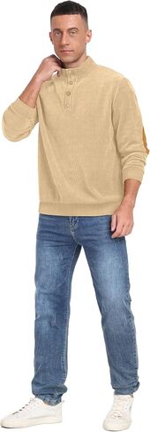 Men's Corduroy Sweatshirts,Casual Button Down Stand Collar long Sleeve Henley Pullover Sweatshirt in Saudi Arabia