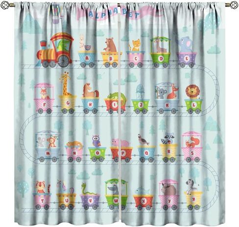 Alphabet ABC Curtains, Cartoon Animal Fruit Curtain Kids Educational Learning Alphabet Tool Window Treatments for Boys Girls Bedroom Living Room Classroom, 42x45in （No Blackout） in Saudi Arabia