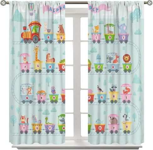 Alphabet ABC Curtains, Cartoon Animal Fruit Curtain Kids Educational Learning Alphabet Tool Window Treatments for Boys Girls Bedroom Living Room Classroom, 42x45in （No Blackout） in Saudi Arabia