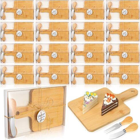 Nuogo 16 Set Bamboo Cheese Board Wedding Bridal Shower Party Favors Cheese Knives Set with Thank You Tags Wooden Cheese Board Gifts for Guests Valentine's Day Bridal Birthday Party(Apple) in Saudi Arabia