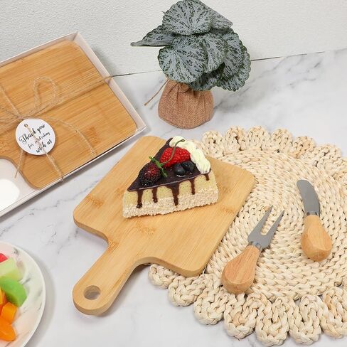 Nuogo 16 Set Bamboo Cheese Board Wedding Bridal Shower Party Favors Cheese Knives Set with Thank You Tags Wooden Cheese Board Gifts for Guests Valentine's Day Bridal Birthday Party(Apple) in Saudi Arabia