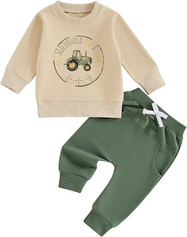 Toddler Boys Fall Outfits Farm Truck Letter Print Long Sleeve Crew Neck Sweatshirts Pocket Pants 2Pcs Clothes Set in Saudi Arabia