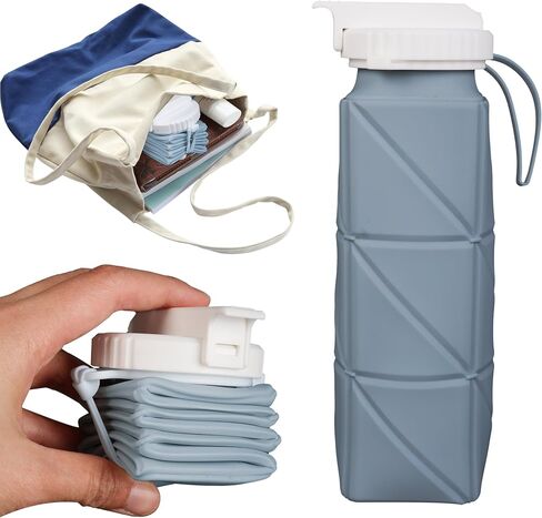600ml Collapsible Travel Water Bottle - Lightweight and Folding Food-Grade BPA-Free Silicone Water Bottle for Sports, Camping and Hiking (Grey) in Saudi Arabia