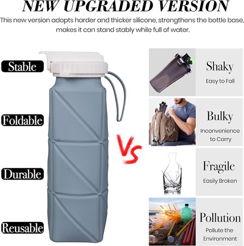 600ml Collapsible Travel Water Bottle - Lightweight and Folding Food-Grade BPA-Free Silicone Water Bottle for Sports, Camping and Hiking (Grey) in Saudi Arabia