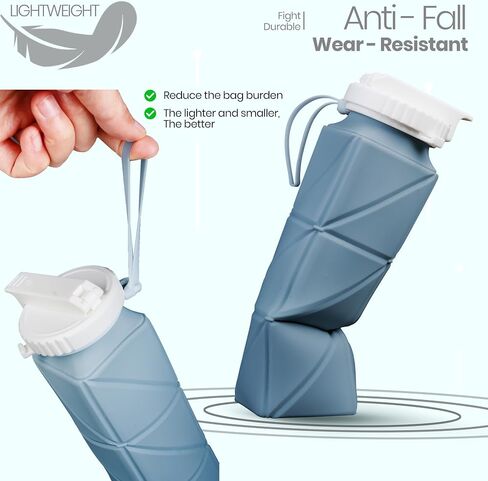 600ml Collapsible Travel Water Bottle - Lightweight and Folding Food-Grade BPA-Free Silicone Water Bottle for Sports, Camping and Hiking (Grey) in Saudi Arabia