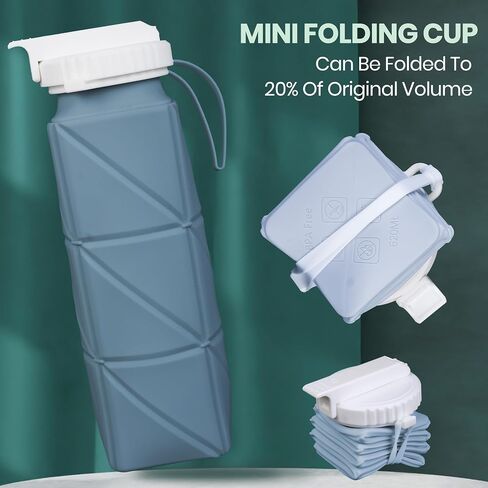 600ml Collapsible Travel Water Bottle - Lightweight and Folding Food-Grade BPA-Free Silicone Water Bottle for Sports, Camping and Hiking (Grey) in Saudi Arabia