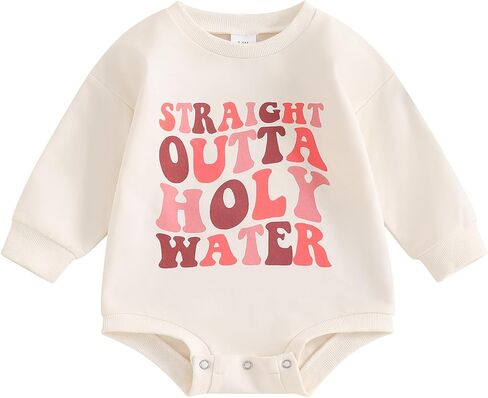 YOKJZJD Newborn Baby Girl Boy Baptism Outfits Straight Outta Holy Water Bubble Romper Sweatshirt Fall Christening Bodysuit in Saudi Arabia