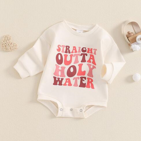 YOKJZJD Newborn Baby Girl Boy Baptism Outfits Straight Outta Holy Water Bubble Romper Sweatshirt Fall Christening Bodysuit in Saudi Arabia