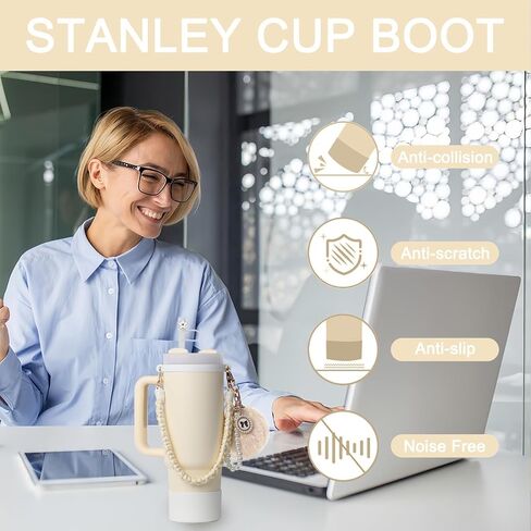 BELSITA Stanley Cup Accessories Set, Pom Pom Pearl Chain Braided Design Water Bottle Handle Strap, Silicone Stanley Cup Boot, Stanley Charms for Stanley Cup 30/40oz Tumble in Saudi Arabia