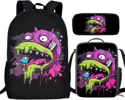 Bulopur 3 Pcs Funny Skull Skeleton Print School Bag Set, Kids Backpack Laptop Bookbags Insulated Lunch Bag Pencil Case Organizer for Middle School in Kuwait