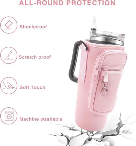 Water Bottle Carrier Bag with Phone Pocket for Stanley Cup 30/40 oz Tumbler Neoprene Water Cup Holder with Adjustable Shoulder Strap& Carabiner for Stanley Cup Accessories in Saudi Arabia