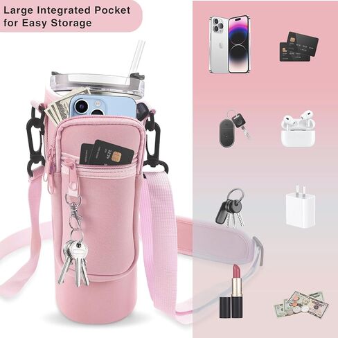 Water Bottle Carrier Bag with Phone Pocket for Stanley Cup 30/40 oz Tumbler Neoprene Water Cup Holder with Adjustable Shoulder Strap& Carabiner for Stanley Cup Accessories in Saudi Arabia