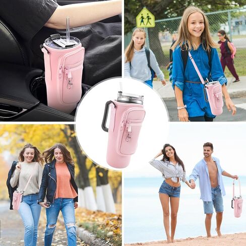 Water Bottle Carrier Bag with Phone Pocket for Stanley Cup 30/40 oz Tumbler Neoprene Water Cup Holder with Adjustable Shoulder Strap& Carabiner for Stanley Cup Accessories in Saudi Arabia