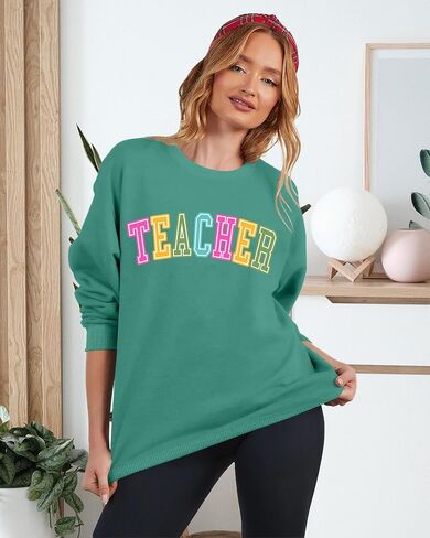 PECHAR Teacher Sweatshirt for Women: Colorful Teacher Crewneck Sweatshirt Teach Long Sleeve Pullover Shirt Tops in Kuwait