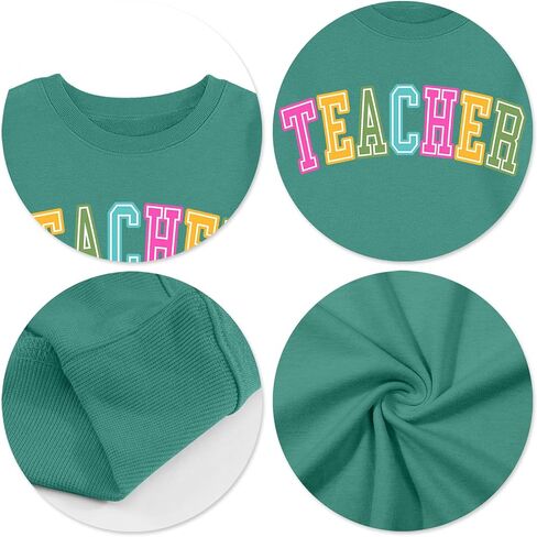 PECHAR Teacher Sweatshirt for Women: Colorful Teacher Crewneck Sweatshirt Teach Long Sleeve Pullover Shirt Tops in Kuwait