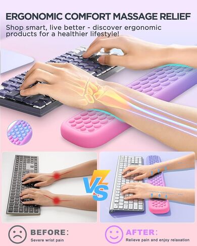 Lekvey Keyboard Wrist Rest, Silky Memory Foam Wrist Rest for Computer Keyboard, Mouse, Ergonomic Massage Design for Typing Pain Relief, Desk Pads Support Hand and Arm, Stain Resistant, Pink Purple in Saudi Arabia
