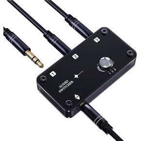 COOIDEA 3.5mm Stereo Audio Switcher Support 1 in 3 Out or 3 in 1 Out with 3.5mm Audio Cable, 3 Ports AUX Audio Speaker Selector for PC Phone Laptop Headphone