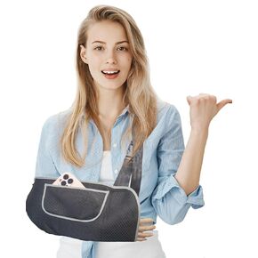 Arm Sling, Upgraded Straps, Ultimate Comfort, Convenient Pocket, Arm Sling Shoulder Immobilizer for Shoulder Injury, Elbow Injury, Wrist Injury, Fractured Bones, Rotator Cuff Support (L)