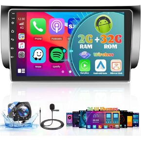 Roinvou 2+64G Android CarPlay Stereo for 2013-2017 Nissan Sentra, Built-in Wireless CarPlay Radio with Android Auto, 10.1'' Touch Screen in-Dash GPS Navigation Support Mirror Link BT HiFi WiFi RDS