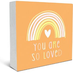 SRADMO You Are So Loved Rainbow Heart Wood Box Sign Desk Decor, Purple Kids Inspirational Quotes Wooden Block Box Sign Decoration for Kids Room Nursery Playroom Shelf Table Decorative Accessories