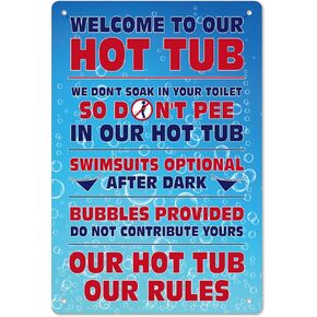 Hot Tub Rules Sign - 8" x 12" Funny Hot Tub Signs for Outside PVC Hot Tub Decor Outdoor Hot Tub Signs and Decor Outdoor Bathroom Wall Art