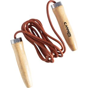 Cannon Sports Leather Jump Rope with Ball Bearing Wooden Handles for Fitness & Home Gym