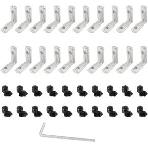 20pcs 2020 Series T Slot L-Shape Interior Inside Corner Connector Joint Bracket with M5 Screws and Wrench for 6mm T Slot Aluminum Extrusion Profile, Black