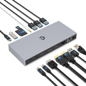 Docking Station, iTOTU 15 in 1 USB C Adaptor with 100W PD, 3 Monitors with Dual HDMI 4K, DisplayPort, 10Gbps USB 3.1, 3 USB 3.0, Ethernet, Audio/Mic for M Book & Windows with Thunderbolt 3,DC30