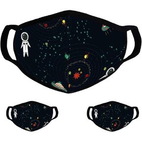 Pack 3 Fashion Black Background - Inner White Cotton - Floral Reusable Face Masks for Cycling Camping Travel - Women Men