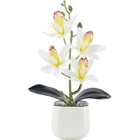 زهور الأوركيد الاصطناعية مع مزهرية سيراميك بيضاء - نباتات صناعية صغيرة مقاس 11.8 بوصة في الداخل، Orquideas Artificiales para Decoracion، أوركيد حريري لديكور المنزل والمكتب والحمام (وردي) in Kuwait