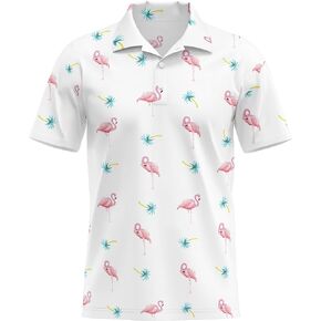 Mens Golf Shirt Moisture Wicking Quick-Dry Print Performance Polo Shirts for Men