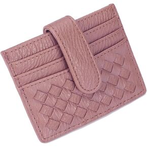 Woven Leather Ultra Slim Wallet, Genuine Leather Card Holder For Women and Men Slim Minimalist Card Case Small Snap Wallet, Credit Card Holder Wallet Case for Women