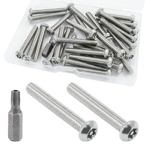 Waziaqoc 30 PCS M6 x 25mm Button Head Torx Security Machine Screws, 304 Stainless Steel Tamper Resistant Bolts, Full Thread