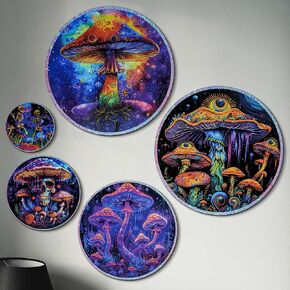 Putuo Decor Gothic Wall Decor Mushroom Wall Art Decor Dark Academia Decor Wooden Living Room Wall Decor Round Mushroom Bedroom Decor Aesthetic Abstract Minimalist Wall Art for Bedroom 10.2 in