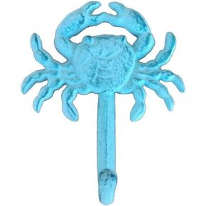 Hampton Nautical Cast Iron Crab Hook, 5", Rustic Whitewashed