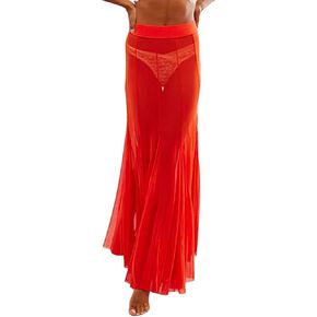 المرأة بقماش شفاف طويل تنانير طويلة عالية الخصر الصيف ملابس السباحة التستر انظر من خلال الشاطئ Flowy تنورة طويلة تول in Kuwait