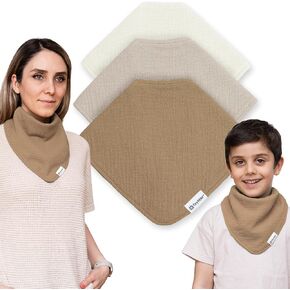 Bandana Bibs 3 Waterproof Lining Organic Cotton Drool Bibs – Absorbent Bibs for Adults and Children, Adjustable Snaps