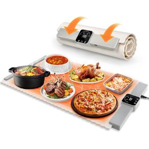 Food Warming Mat – Roll Up Food Warmer with Fast & Even Heating, Premium-Grade Silicon Material, 5 Temperature Settings, Auto Shut-Off - Versatile Food Warmers for Parties, Buffets, and Home Use