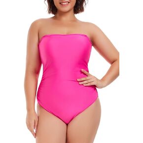 RELLECIGA Women's Bandeau One Piece Swimsuit Ruched Bathing Suits