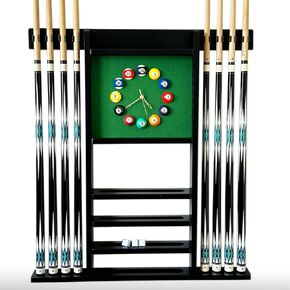 Wall Mount Billiard Cue Rack, Pool Table Accessories Hold 8 Cues, Pool Cue Stick Holder, Wooden Deluxe Pool Cue Holder for Billiard Game Room (Mahogany)