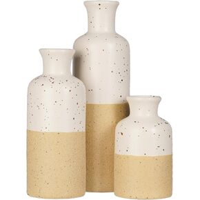 Ceramic Vase Set Home Decor - Set of 3 Small Vases, Modern Vase, Rustic Farmhouse Vase for Home Decor, Table Centerpieces for Dining Room, Tall Boho Decorative Vases for Pampas Grass