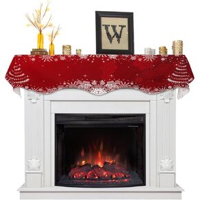 Botanical Eucalyptus Fireplace Mantel Scarf Cover, Mantel Shelf Top Scarf Runner for Christmas Halloween Thanksgiving Fall Indoor Decorations Fall Winter Leaves Animal Bird 90'' L x 17'' W