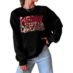 Christmas Sweatshirts for Women Merry and Bright Sweatshirt Sequin Merry Christmas Shirt Xmas Holiday Pullover Tops