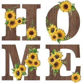 Geetery Sunflower Home Wall Decor 4 Pcs Sunflower Kitchen Decor Wood Home Sign Decorations Home Letters Hanging Wall Decor Art Signs for Living Room Kitchen Bedroom Entryway House(White)