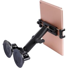 Aluminum Tablet Holder with Dual Suction Cup Base for Car/Boat Windshield, Tablet Stand Fits iPad Air 13" M2 (2024), iPad Pro 12.9" and other 4.7-15" Tablets, Mount on Window Bathroom Mirror